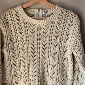 RUUM American Kid’s Wear Cream and Gold Open Weave Pullover High Low Swe…